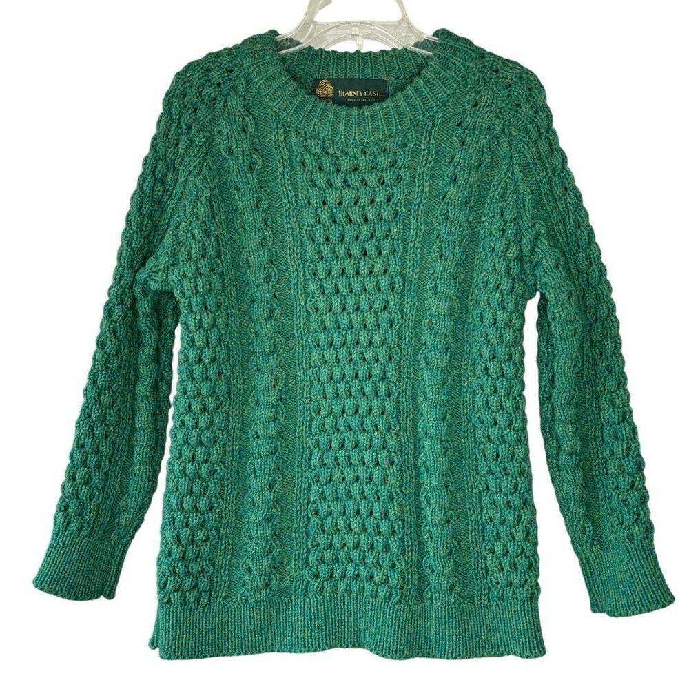 Blarney Castle Green Chunky Knit Sweater Round Neck Long Sleeve Size S Ireland